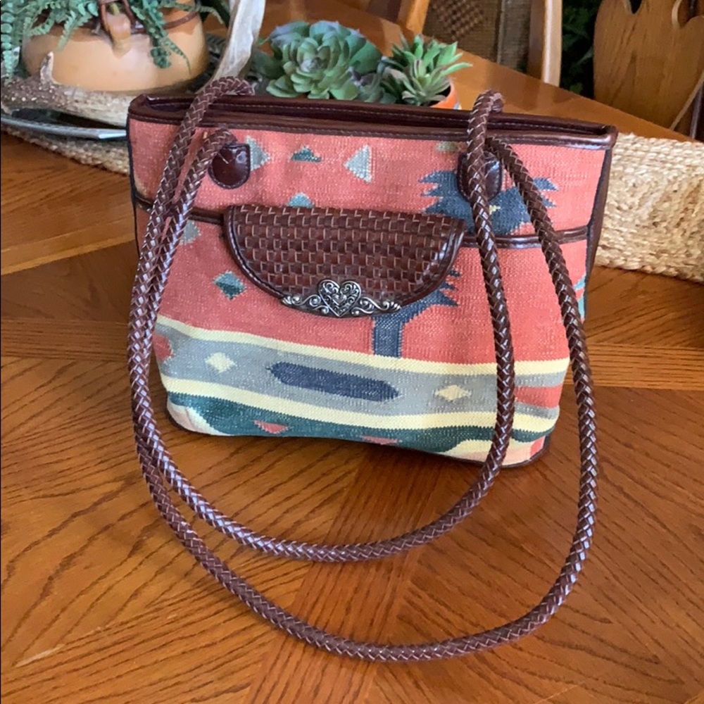 Leather and textile purse